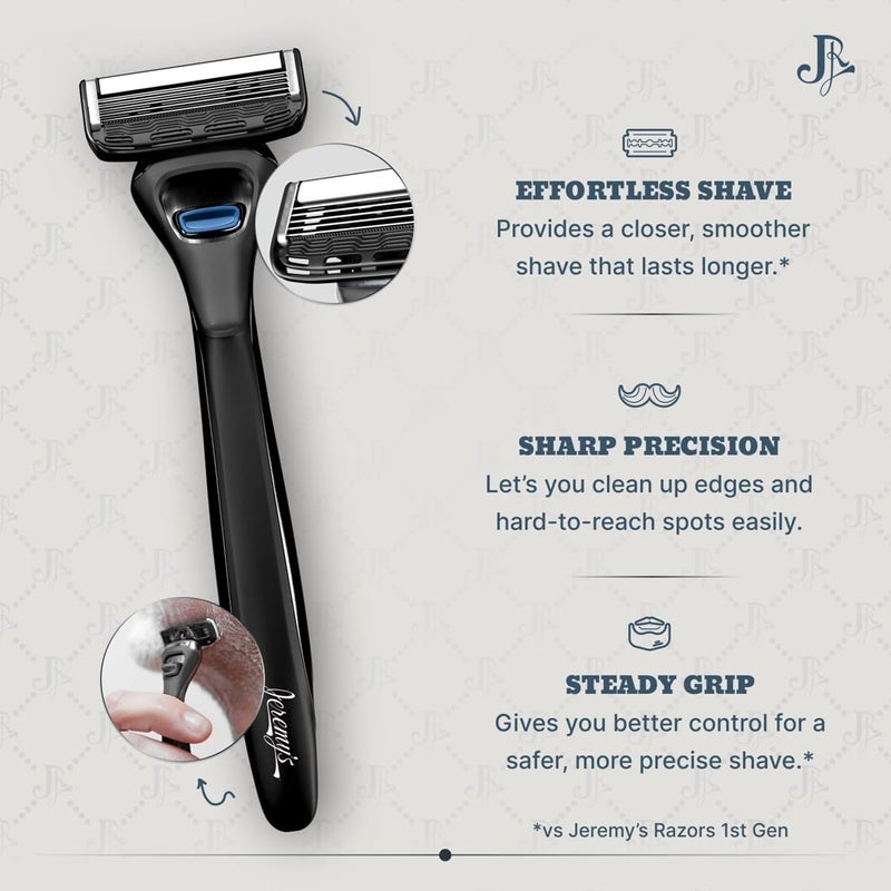 Jeremy's Razors for Men: Precision 5 Blade Razor - Stainless Steel Blades, Lubricating Strip, Precision Trimmer - Men's Shaving Kit, Travel Face Body Head Shavers (1 Razor 4 Cartridges) - Image 3